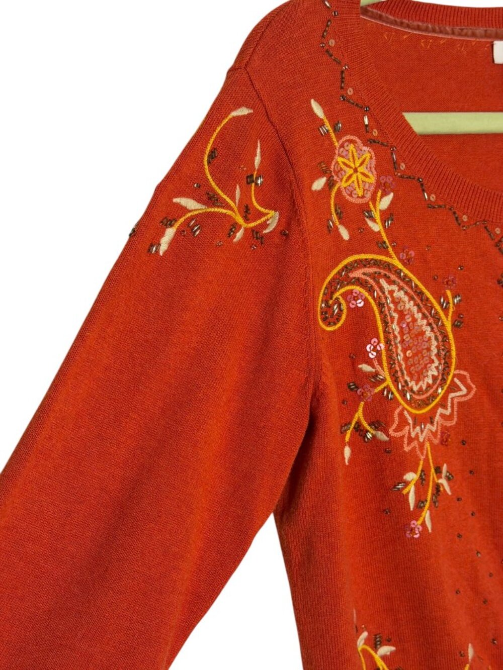 Sundance Salado Cardigan Sweater Beaded Embroidered Paisley Orange M Petite PM - Picture 3 of 8